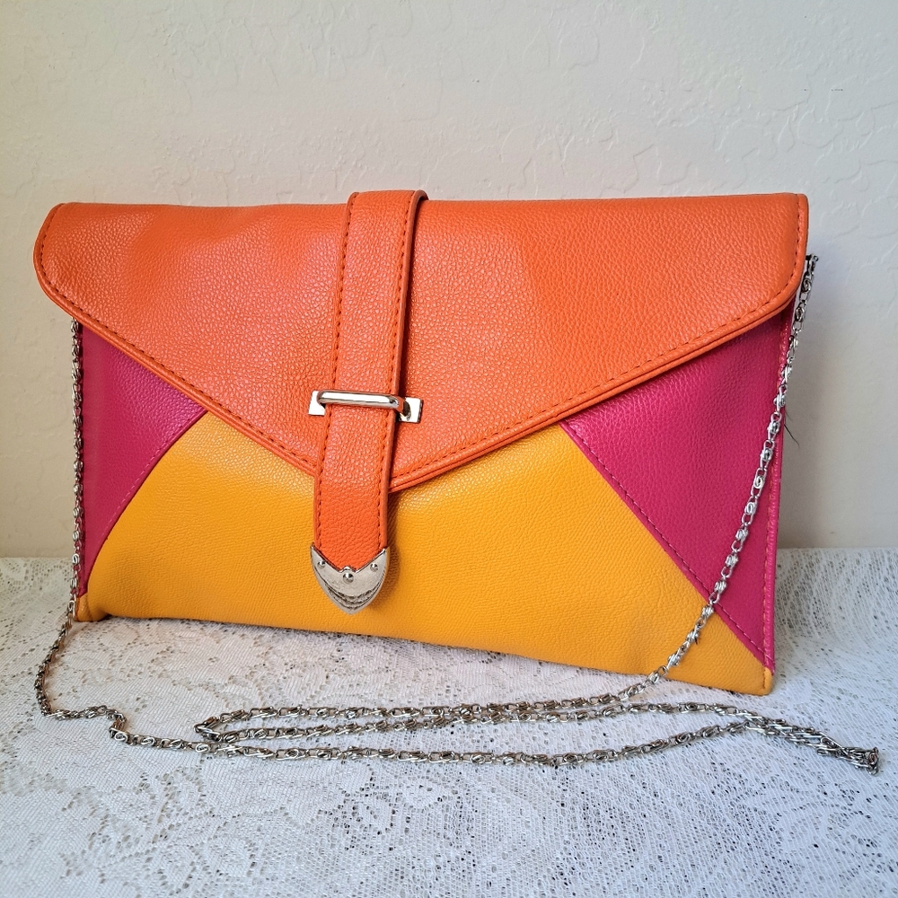 Multicolor Convertible Clutch Crossbody Bag Faux Vegan Leather Purse 12 x 7.5